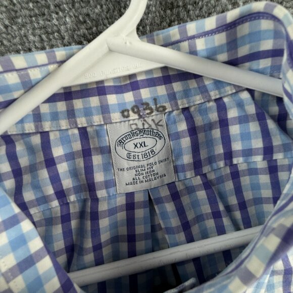 Brooks Brothers 2XL Slim Fit Button Up Shirt Men Purple Blue Non Iron Cotton - Picture 8 of 14